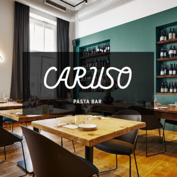 Caruso Pasta Bar Innenansicht mit Logo