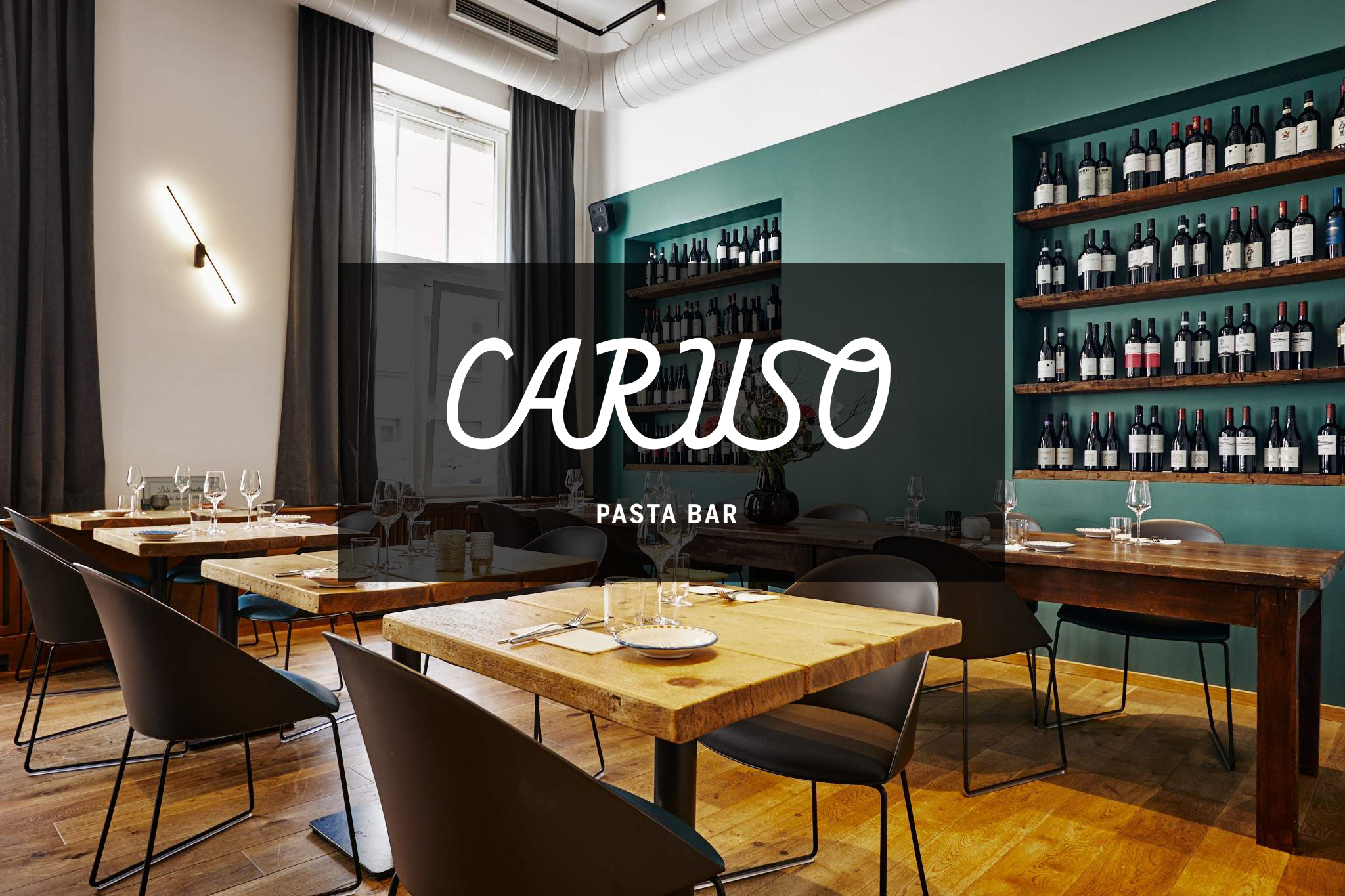 Caruso Pasta Bar Innenansicht mit Logo